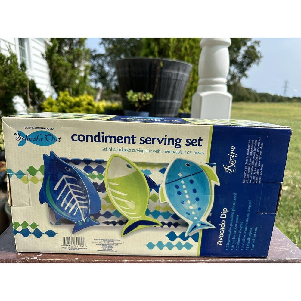 Boston‎ Warehouse Condiment Serving Set of 4 includes tray W 3 removable Bowls